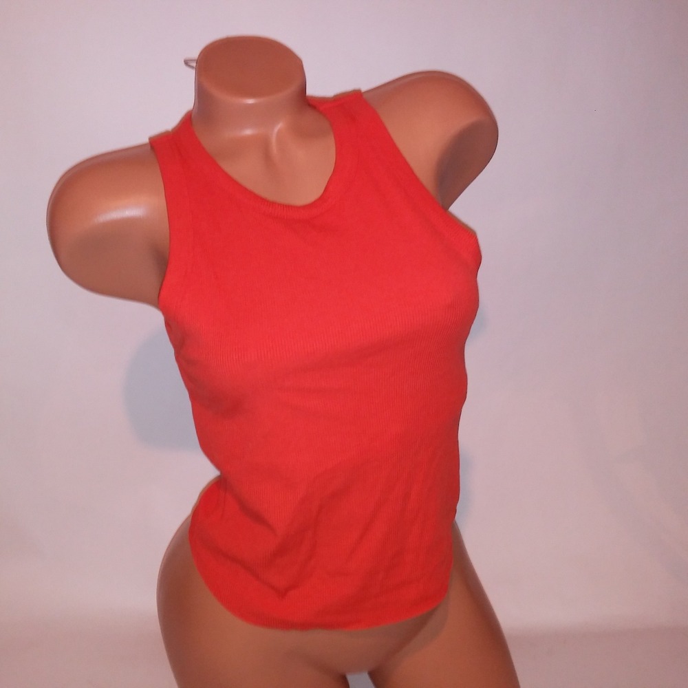 Victoria Secret PINK Tank Top Crop Orange Ribbed Solid Shelf Bra Sleeveless New